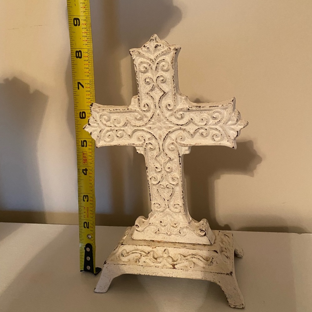 Cast Iron Aged 9” White Cross